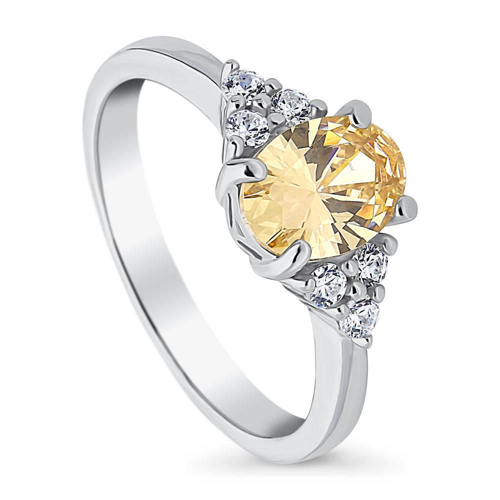 Front view of Solitaire Yellow Oval CZ Ring in Sterling Silver 1.2ct