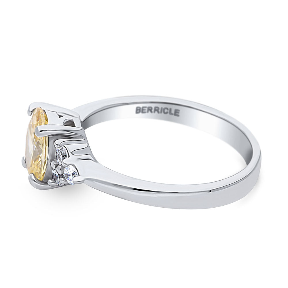 Angle view of Solitaire Yellow Oval CZ Ring in Sterling Silver 1.2ct