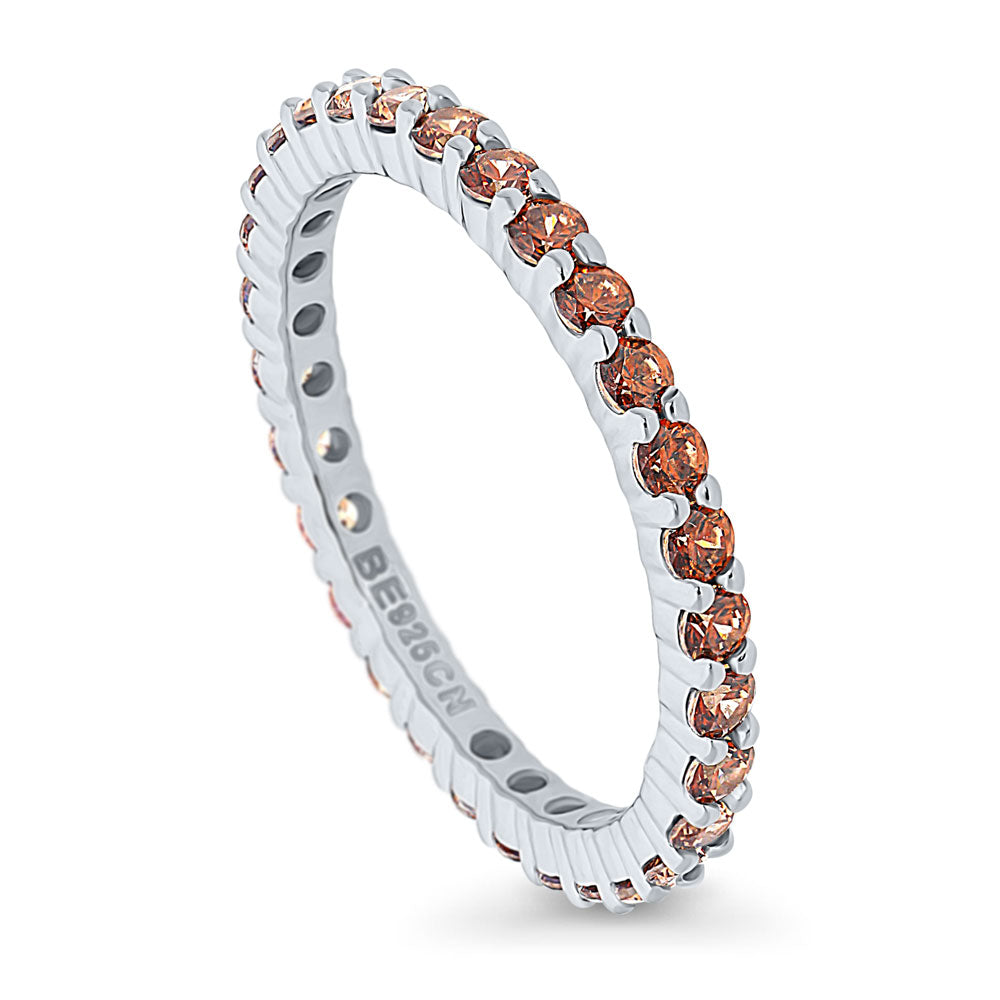 Caramel Pave Set CZ Eternity Ring in Sterling Silver, front view