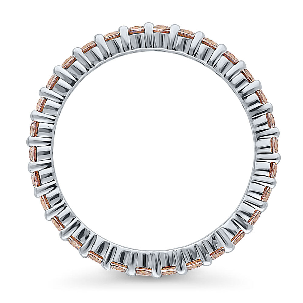 Angle view of Caramel Pave Set CZ Eternity Ring in Sterling Silver