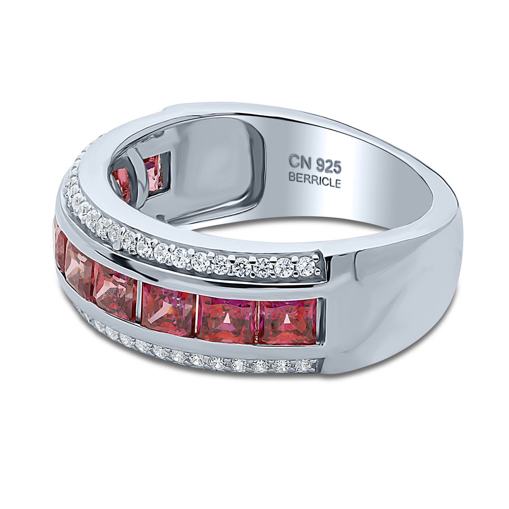 Red Channel Set CZ Half Eternity Ring in Sterling Silver, side view
