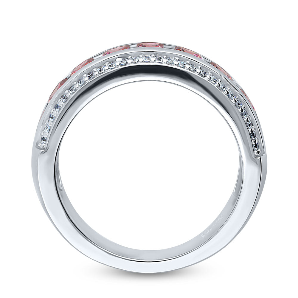 Alternate view of Red Channel Set CZ Half Eternity Ring in Sterling Silver