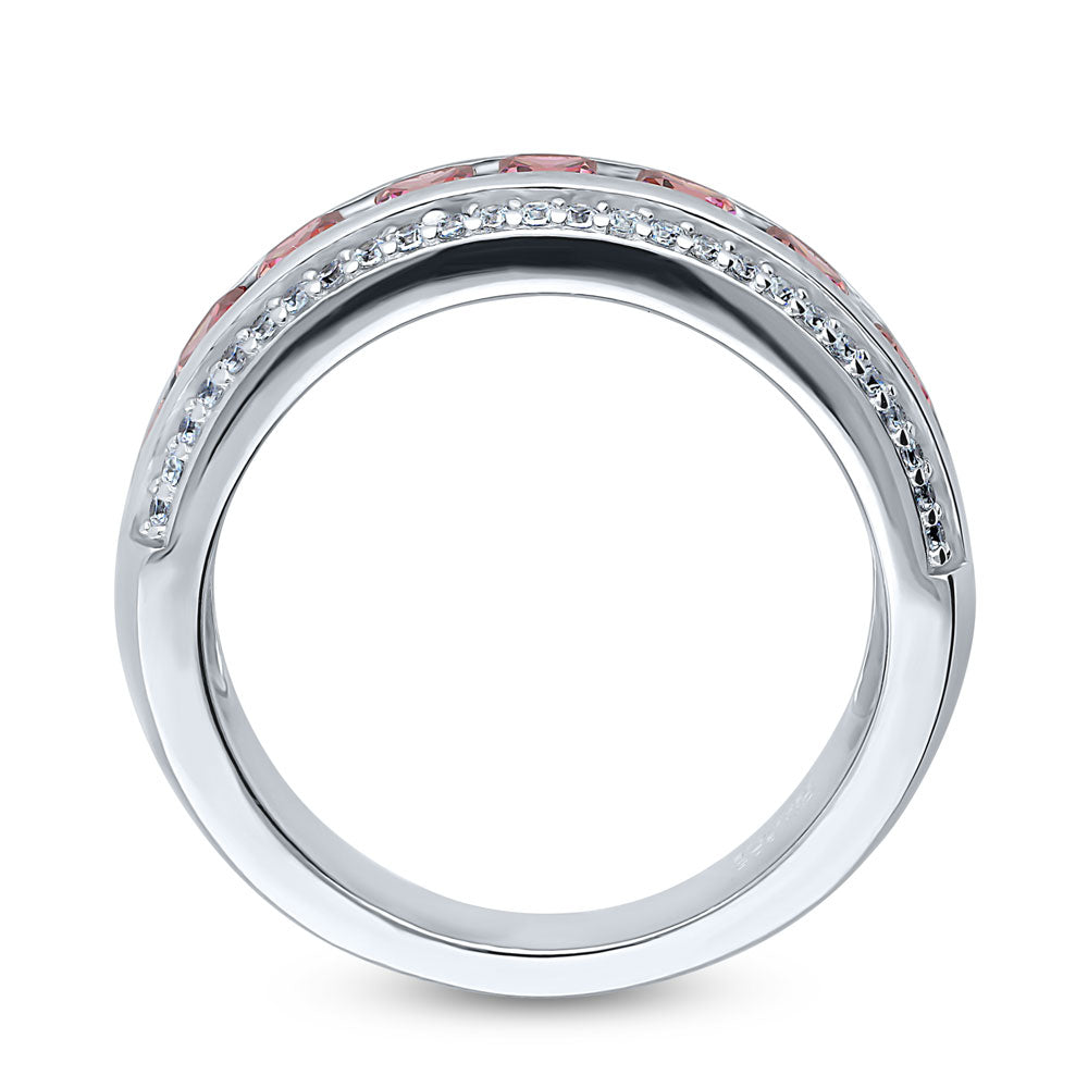 Red Channel Set CZ Half Eternity Ring in Sterling Silver