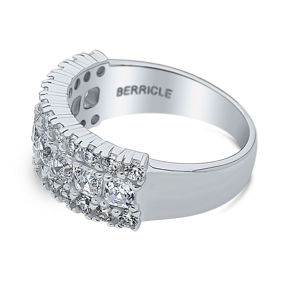 Angle view of Art Deco CZ Half Eternity Ring in Sterling Silver