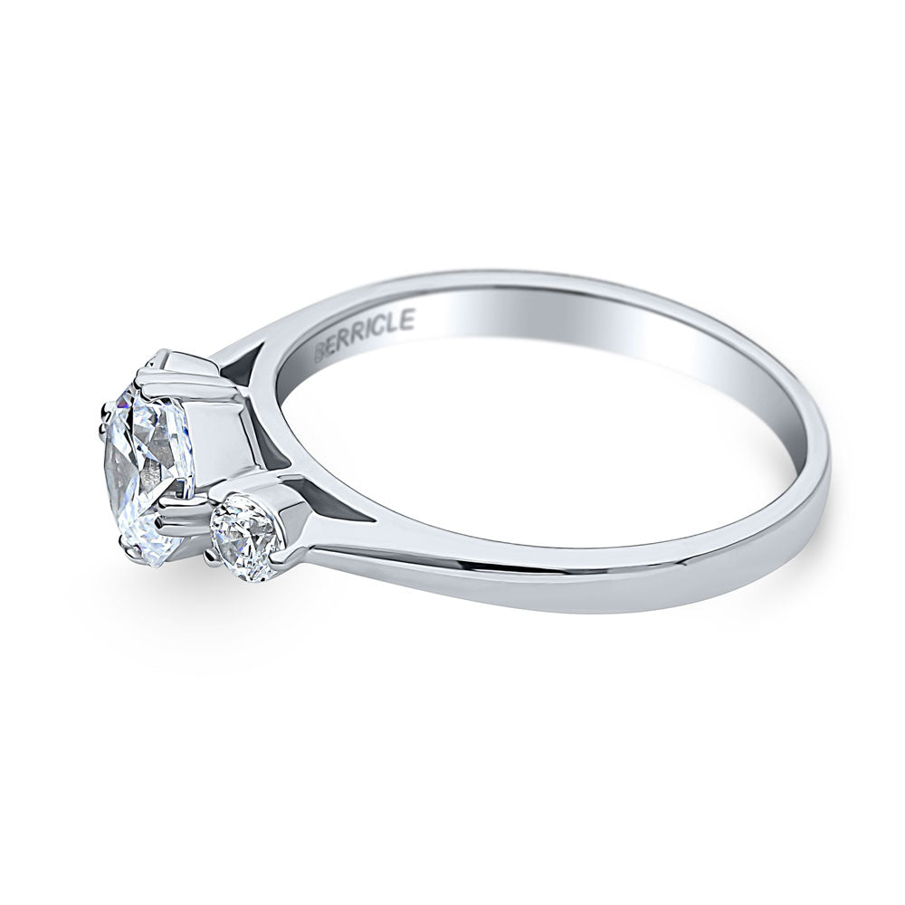 Angle view of 3-Stone Octagon Sun CZ Ring in Sterling Silver, 4 of 6