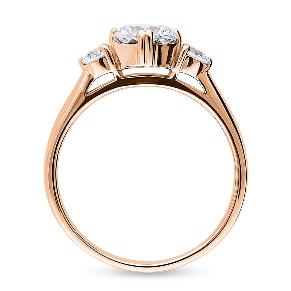 Alternate view of 3-Stone Octagon Sun CZ Ring in Rose Gold Plated Sterling Silver