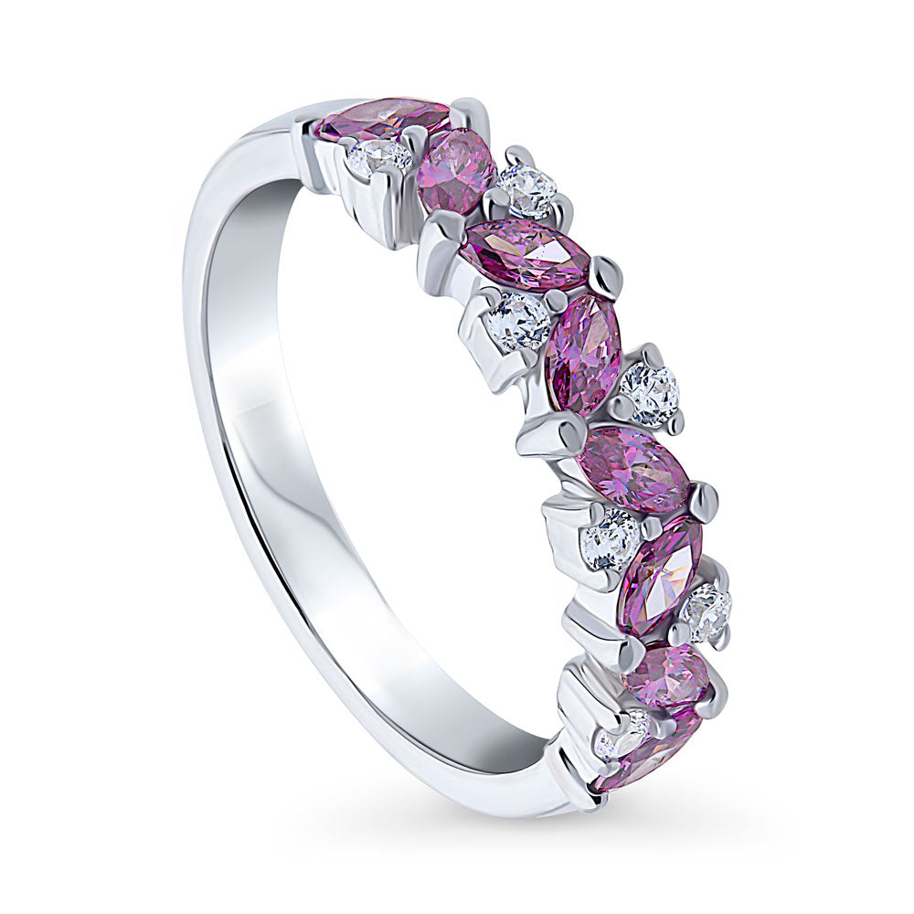 Front view of Flower Cluster Purple CZ Stackable Band in Sterling Silver