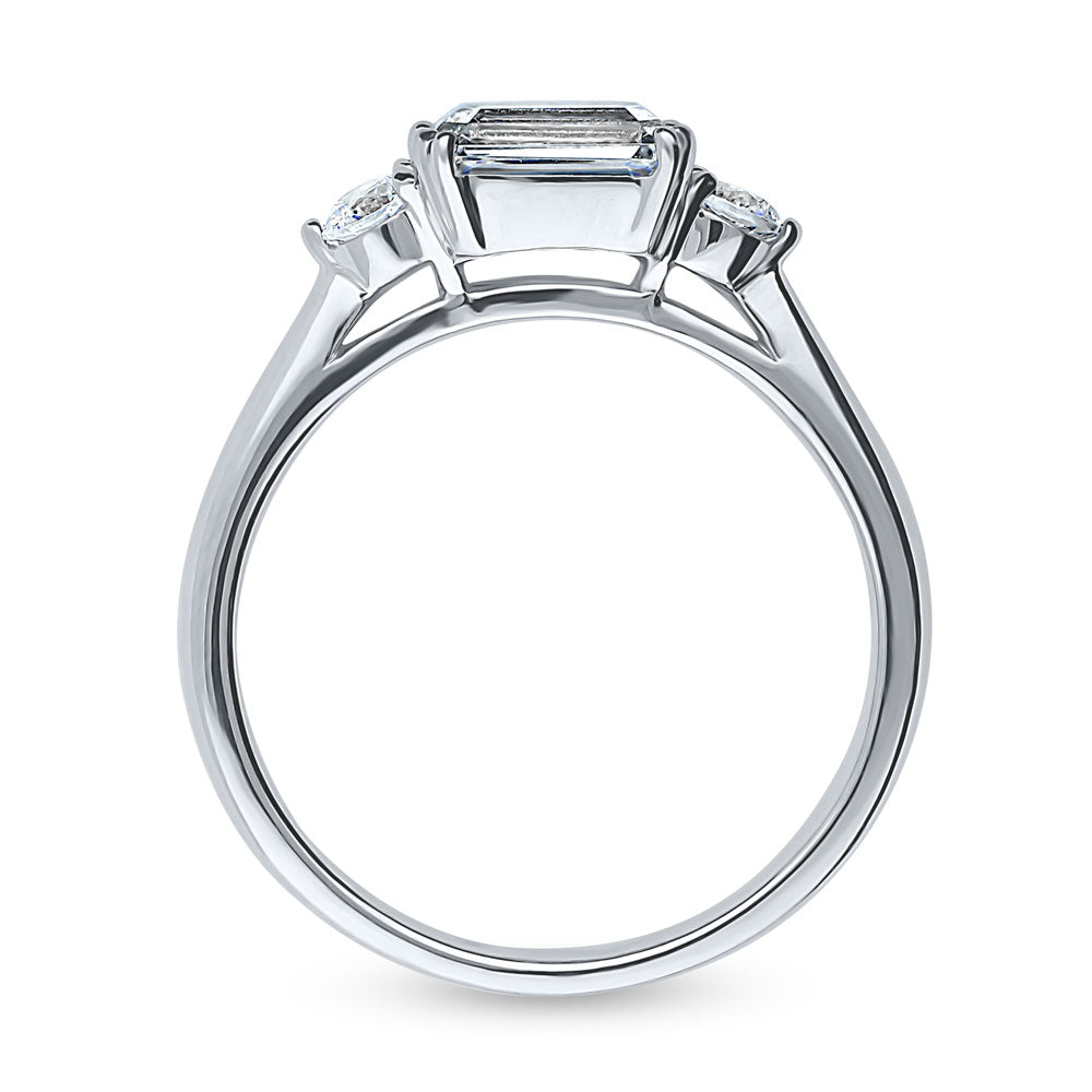 Alternate view of 3-Stone East-West Emerald Cut CZ Ring in Sterling Silver