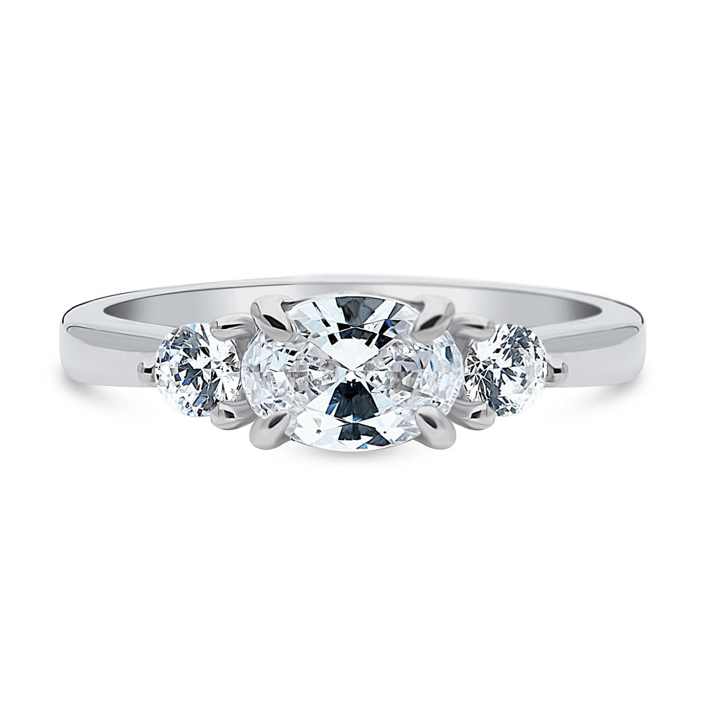 3-Stone East-West Oval CZ Ring in Sterling Silver, 1 of 8