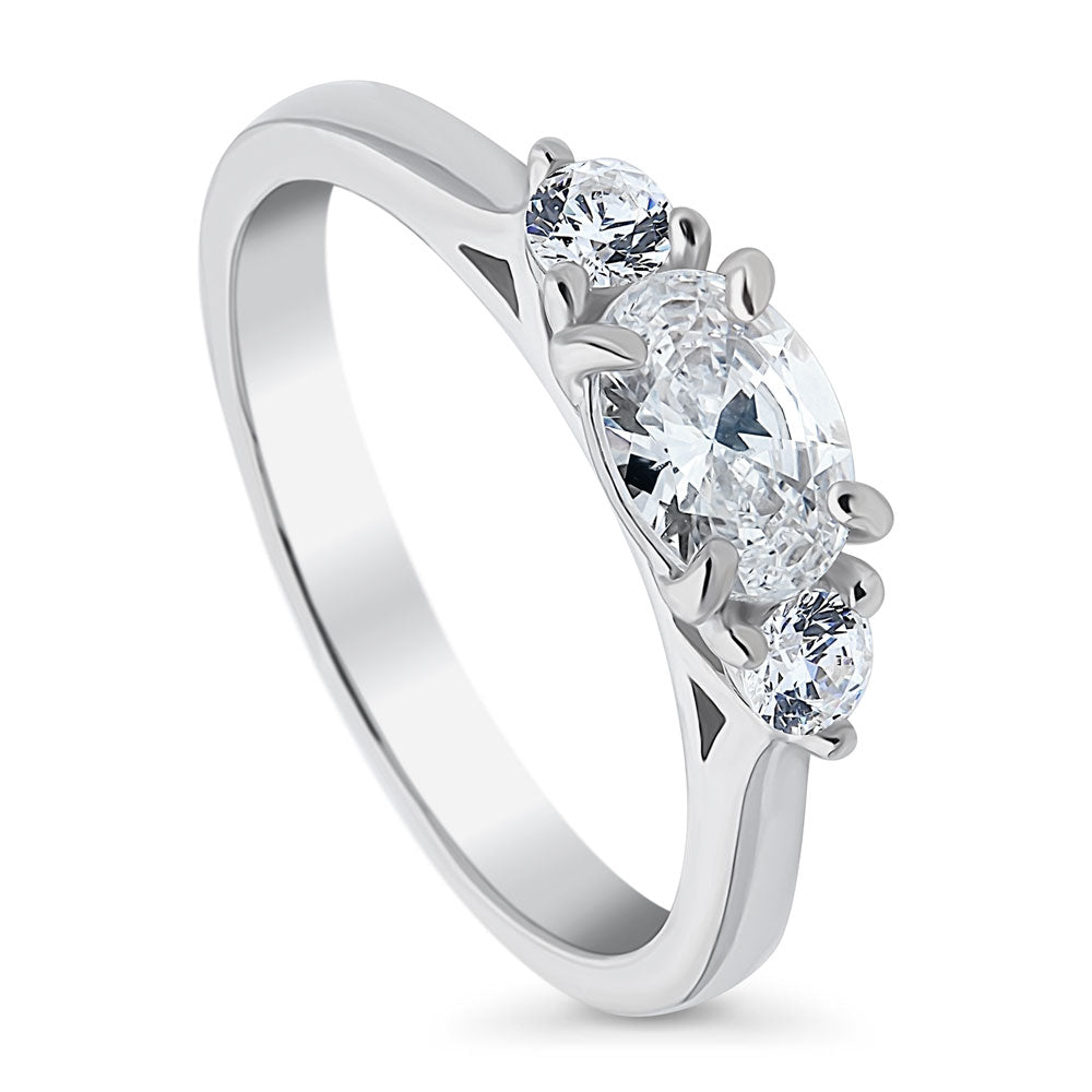 Front view of 3-Stone East-West Oval CZ Ring in Sterling Silver, 4 of 8