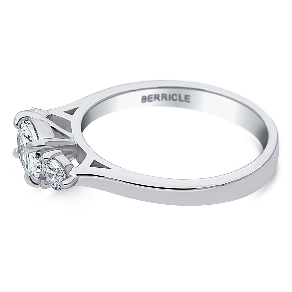 Angle view of 3-Stone East-West Oval CZ Ring in Sterling Silver, 5 of 8