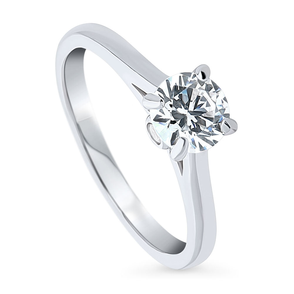 Front view of Solitaire 0.8ct Round CZ Ring in Sterling Silver, 3 of 8