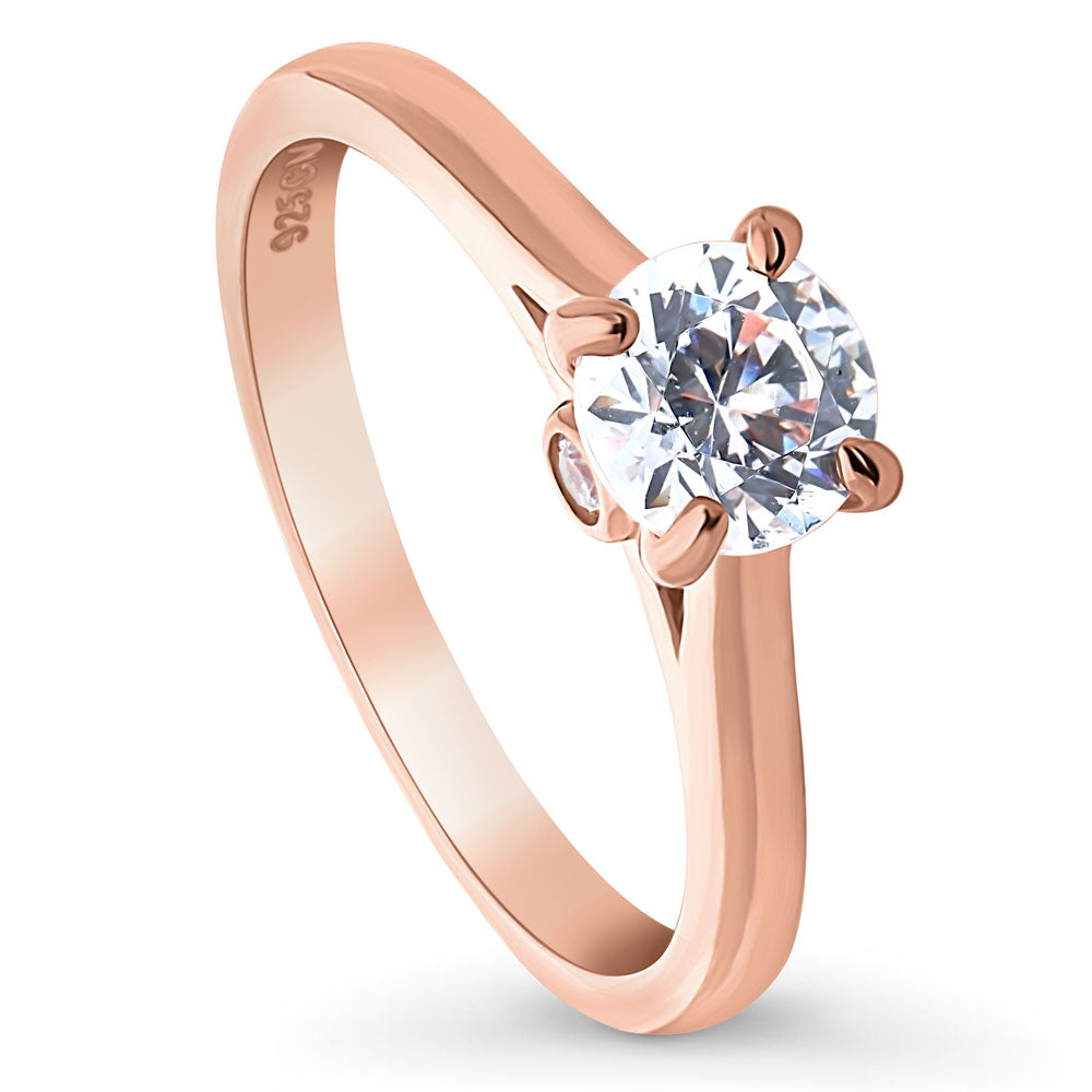 Front view of Solitaire 0.8ct Round CZ Ring in Rose Gold Plated Sterling Silver