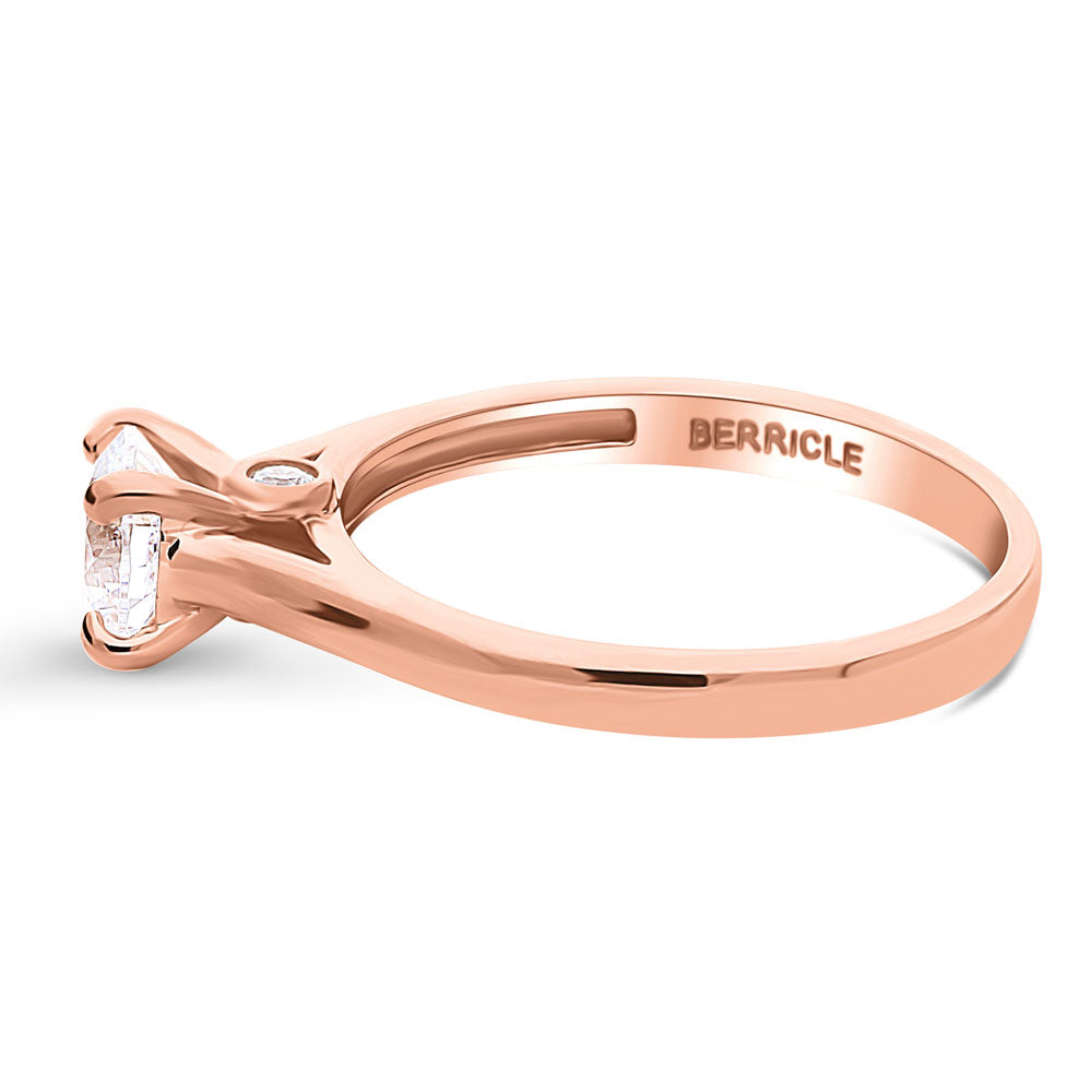 Angle view of Solitaire 0.8ct Round CZ Ring in Rose Gold Plated Sterling Silver