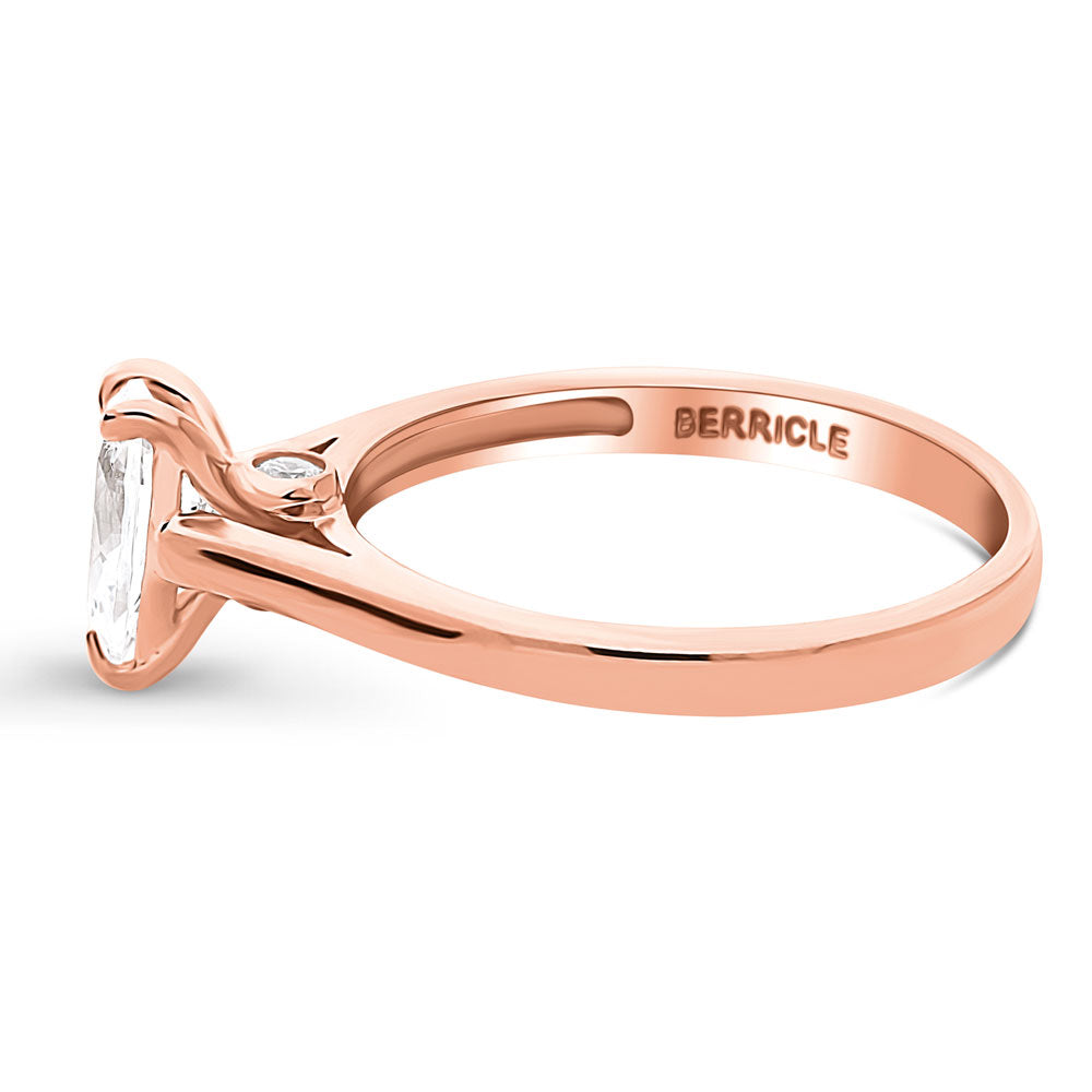 Angle view of Solitaire 0.8ct Pear CZ Ring in Rose Gold Plated Sterling Silver