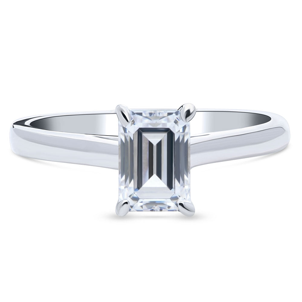 Solitaire 1ct Emerald Cut CZ Ring in Sterling Silver, 1 of 9