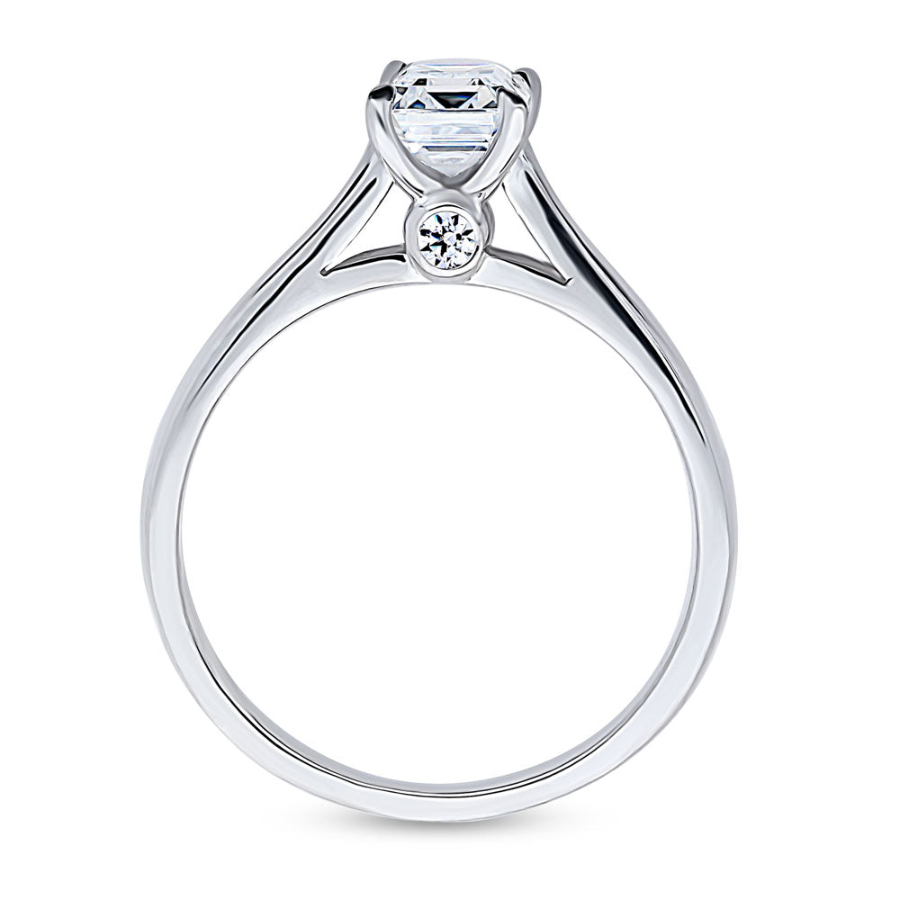 Alternate view of Solitaire 1ct Emerald Cut CZ Ring in Sterling Silver