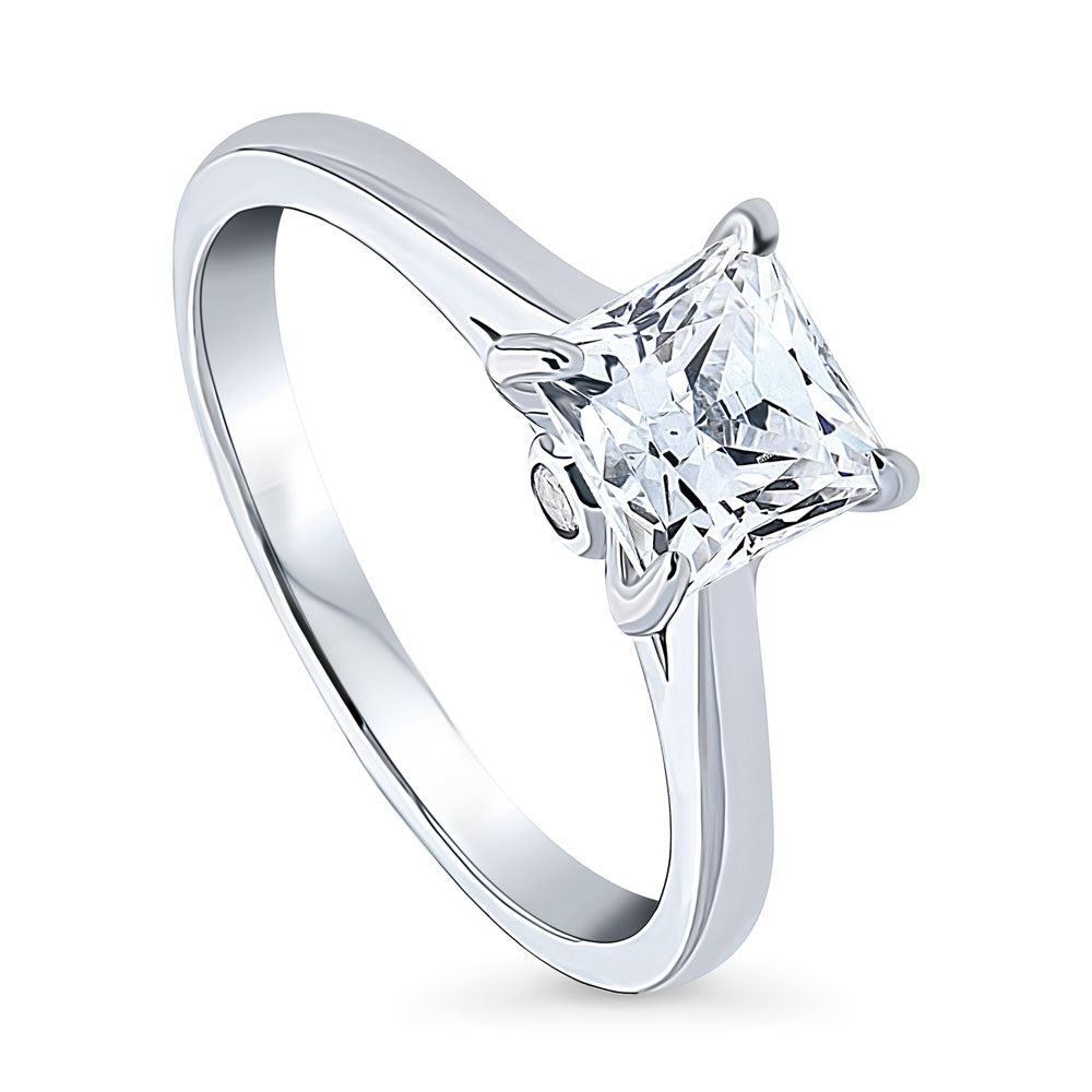Front view of Solitaire 1.2ct Princess CZ Ring in Sterling Silver, 3 of 8