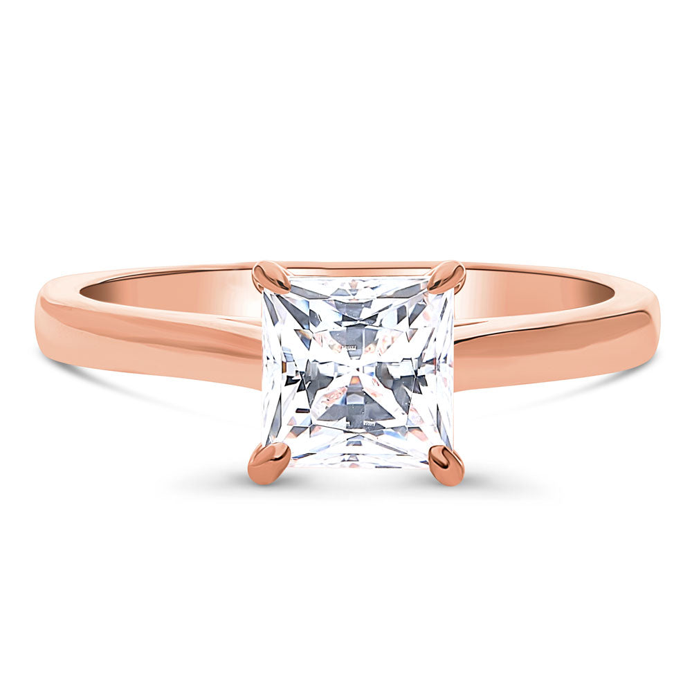 Solitaire 1.2ct Princess CZ Ring in Rose Gold Plated Sterling Silver