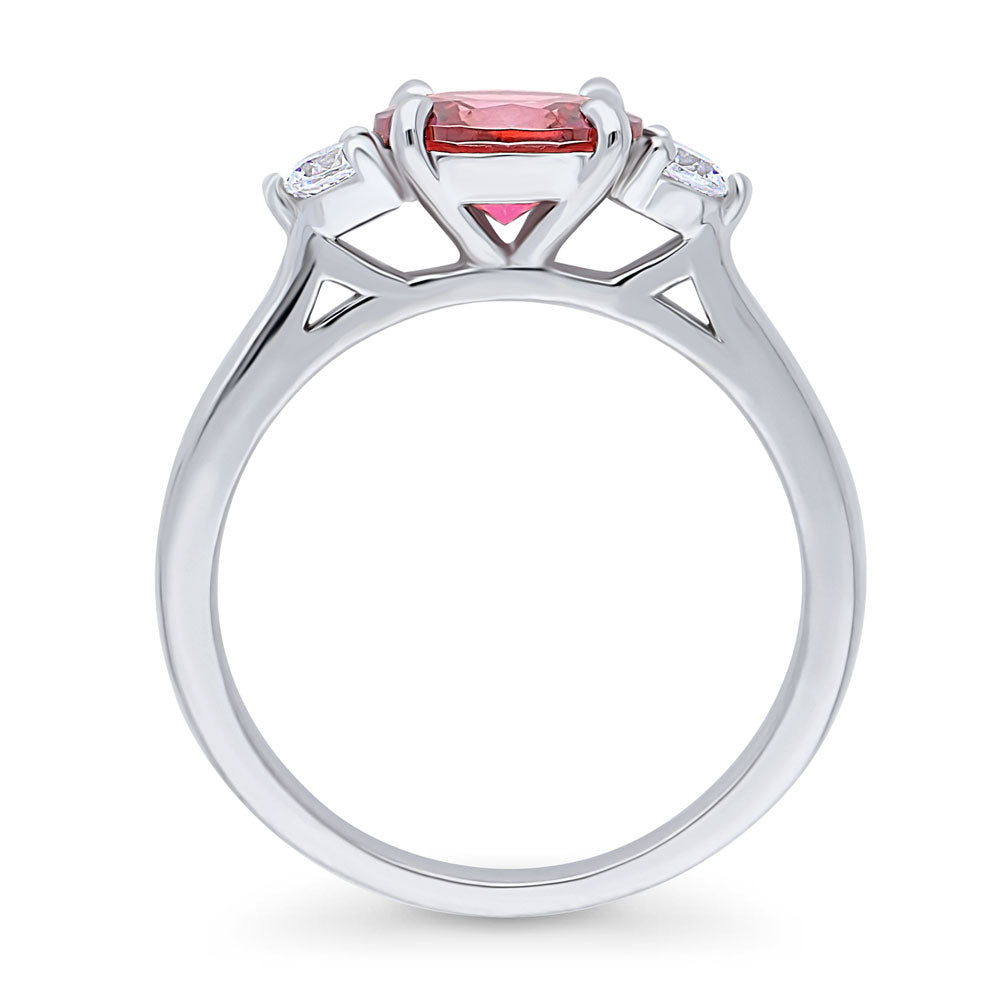 Alternate view of 3-Stone East-West Red Oval CZ Ring in Sterling Silver, 7 of 8