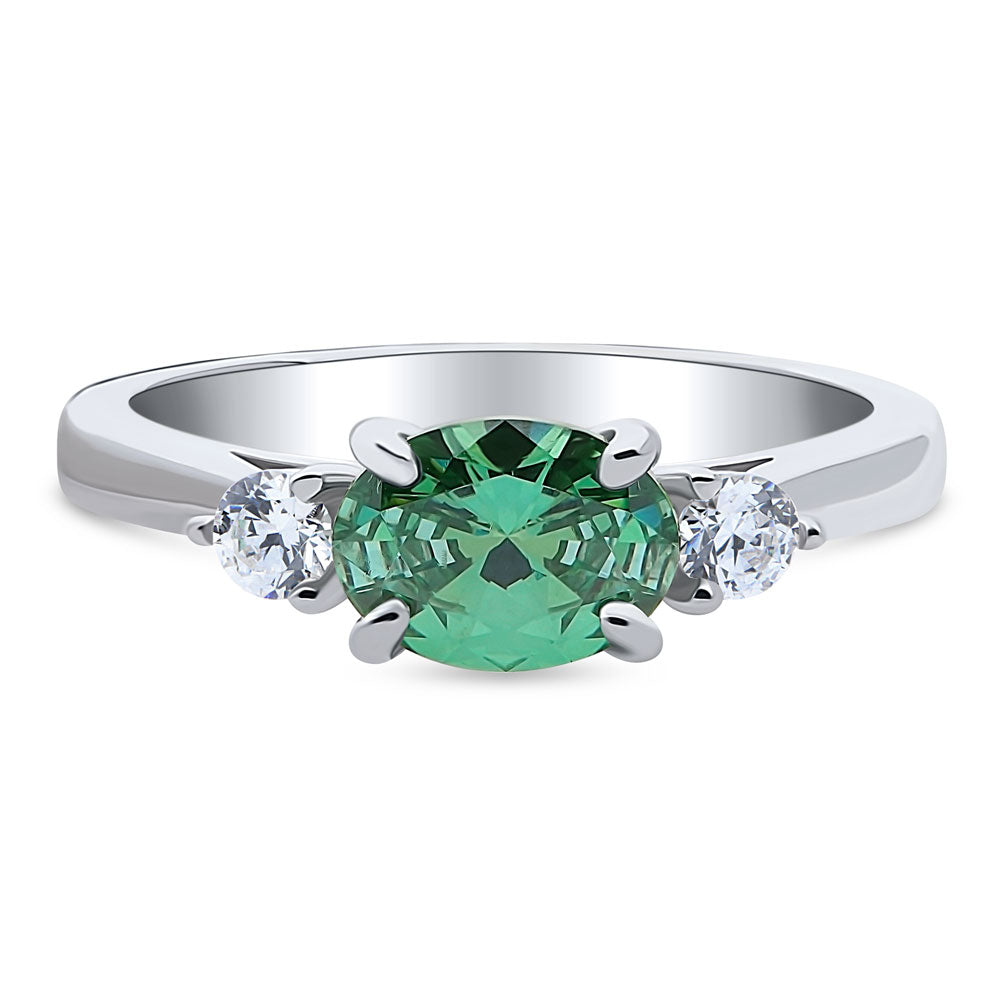 3-Stone East-West Green Oval CZ Ring in Sterling Silver, 1 of 8