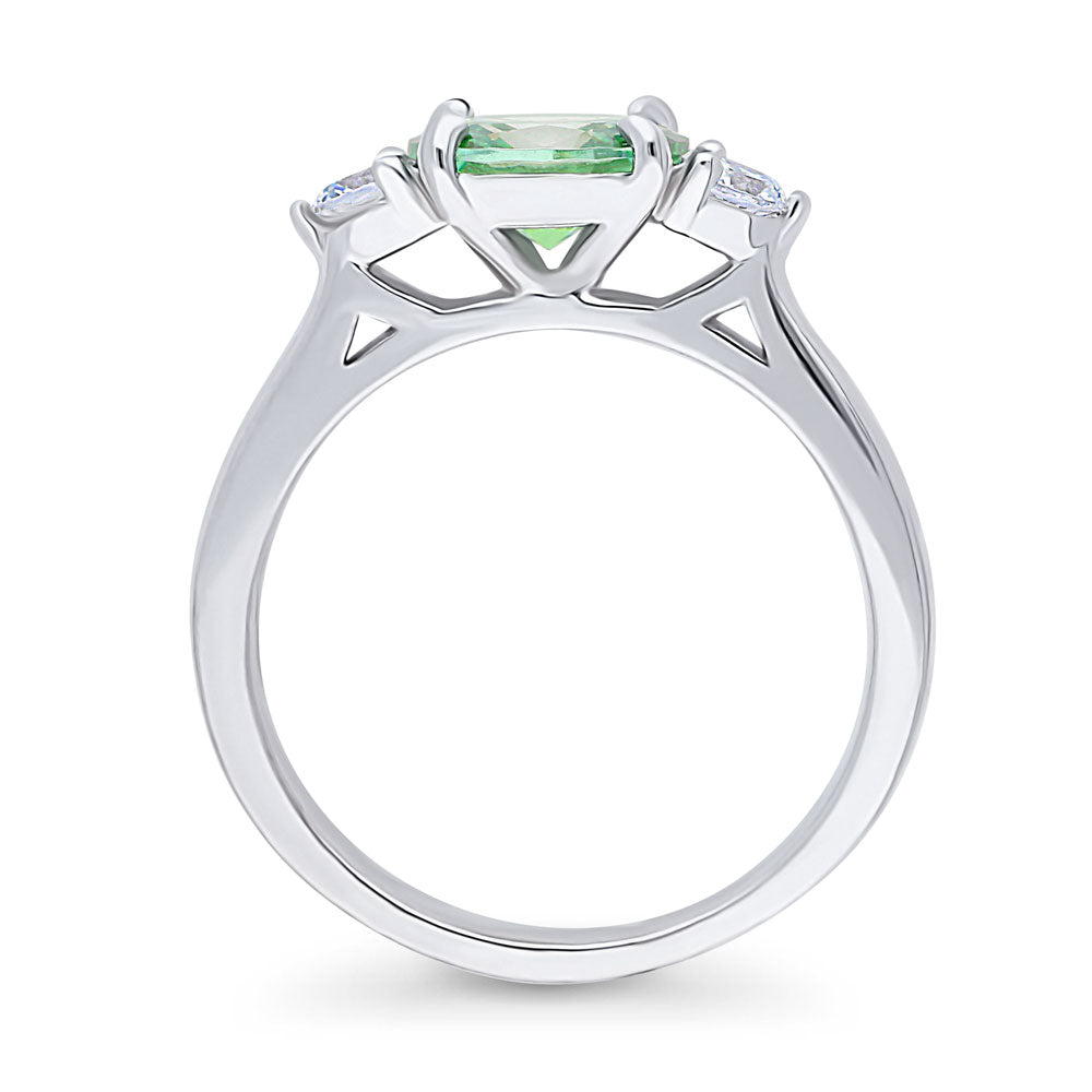 Alternate view of 3-Stone East-West Green Oval CZ Ring in Sterling Silver, 7 of 8