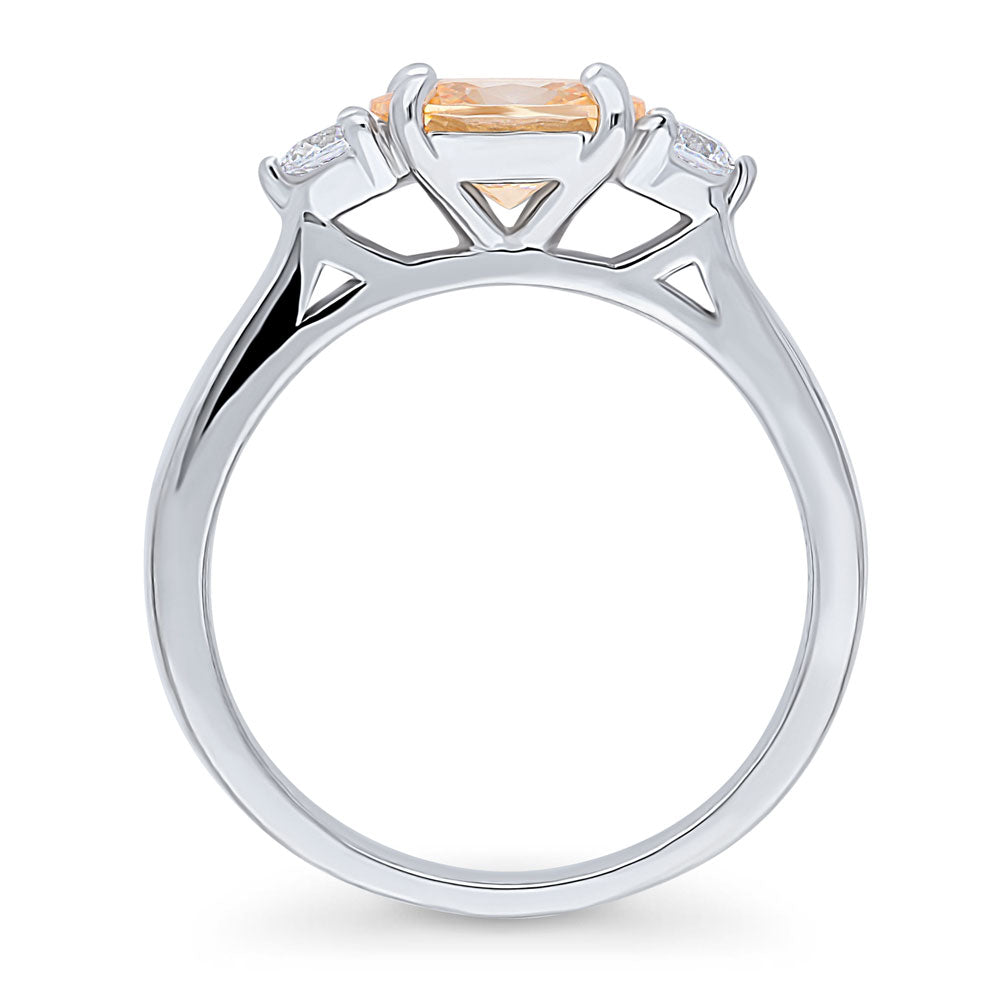 Alternate view of 3-Stone East-West Yellow Oval CZ Ring in Sterling Silver, 8 of 9