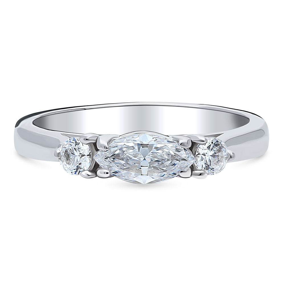 3-Stone East-West Marquise CZ Ring in Sterling Silver, 1 of 8