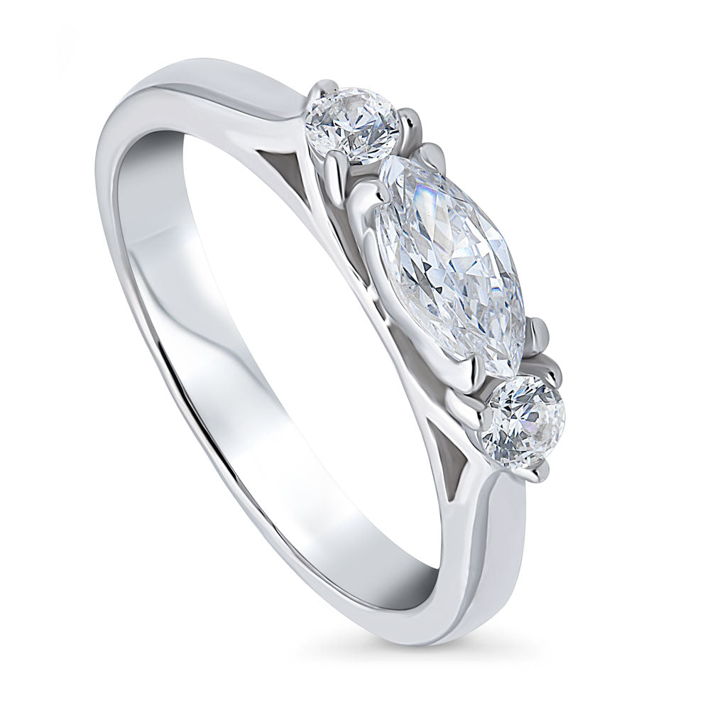Front view of 3-Stone East-West Marquise CZ Ring in Sterling Silver, 4 of 8