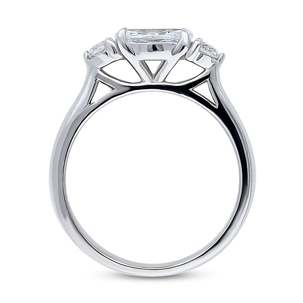 Alternate view of 3-Stone East-West Marquise CZ Ring in Sterling Silver, 7 of 8