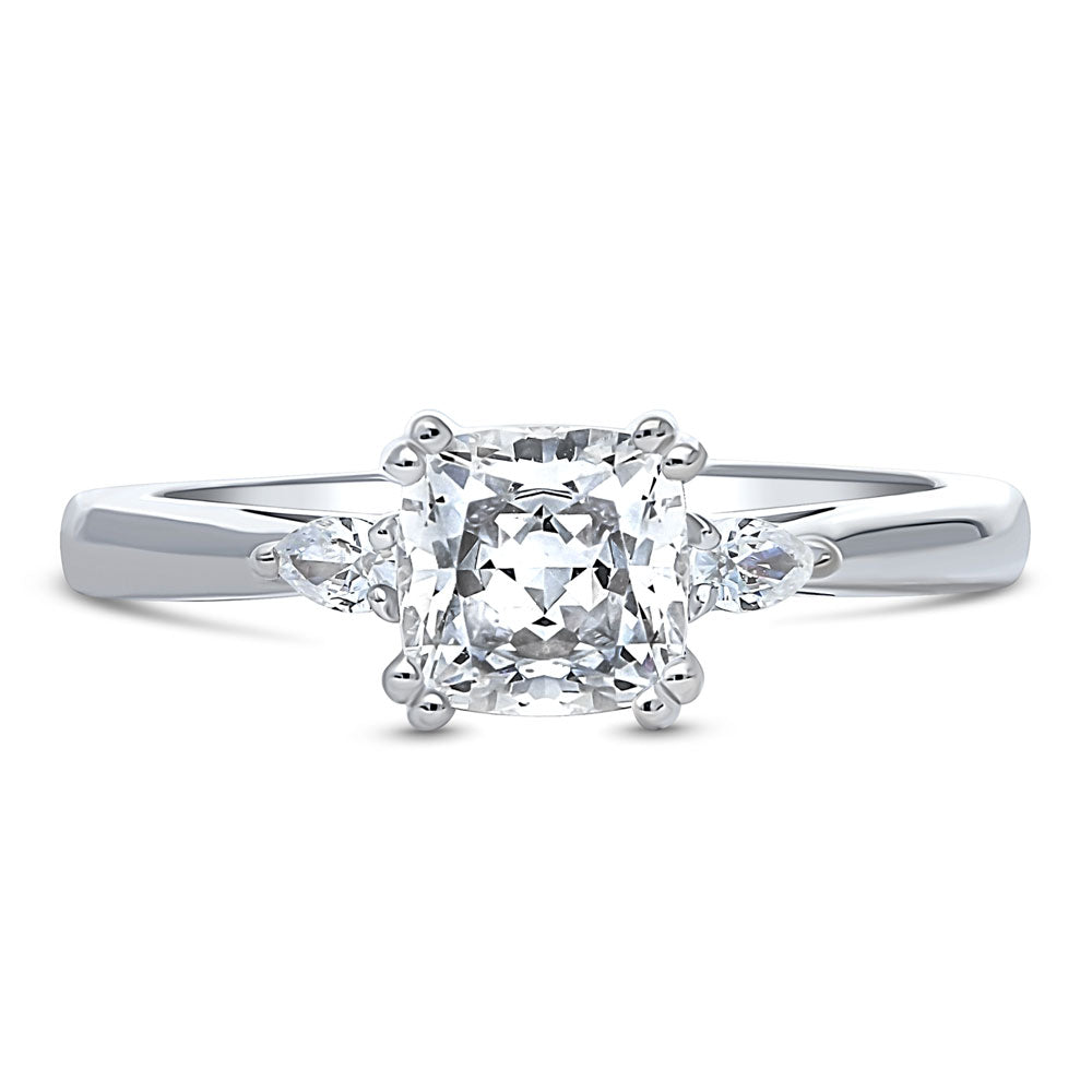 3-Stone Cushion CZ Ring in Sterling Silver, 1 of 11