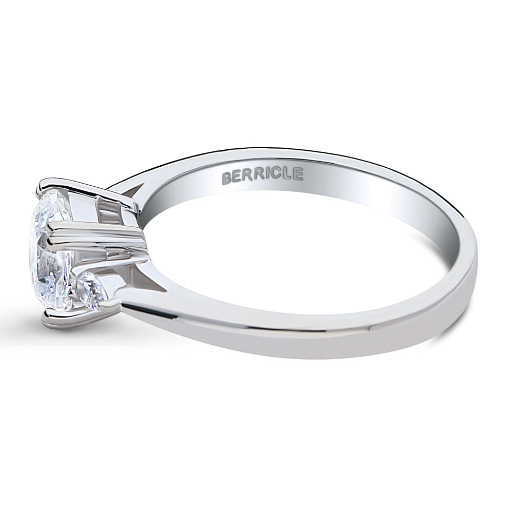 Angle view of 3-Stone Cushion CZ Ring in Sterling Silver, 5 of 11