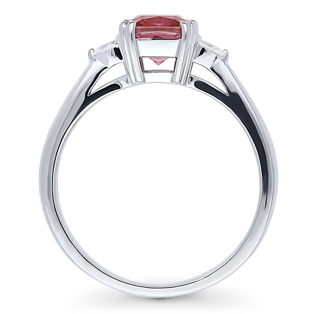 Alternate view of 3-Stone Red Cushion CZ Ring in Sterling Silver