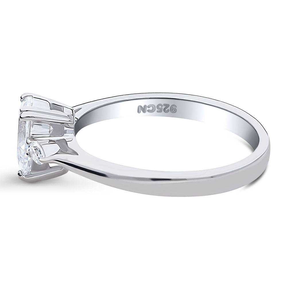 Angle view of 3-Stone Pear CZ Ring in Sterling Silver
