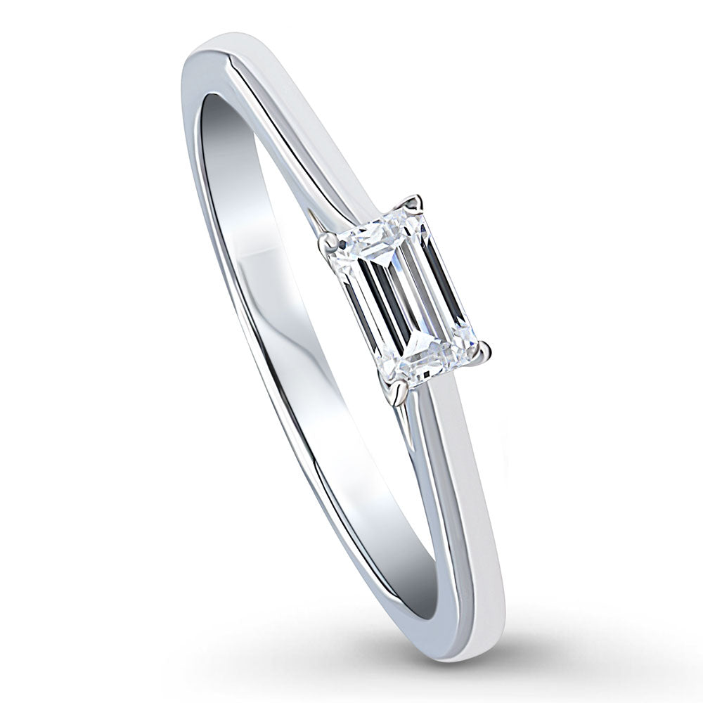 Solitaire East-West 0.3ct Emerald Cut CZ Ring in Sterling Silver