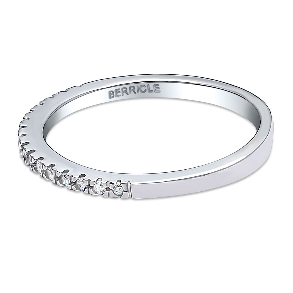 Angle view of CZ Half Eternity Ring in Sterling Silver