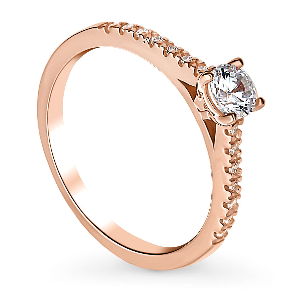 Front view of Solitaire 0.35ct Round CZ Ring in Rose Gold Plated Sterling Silver