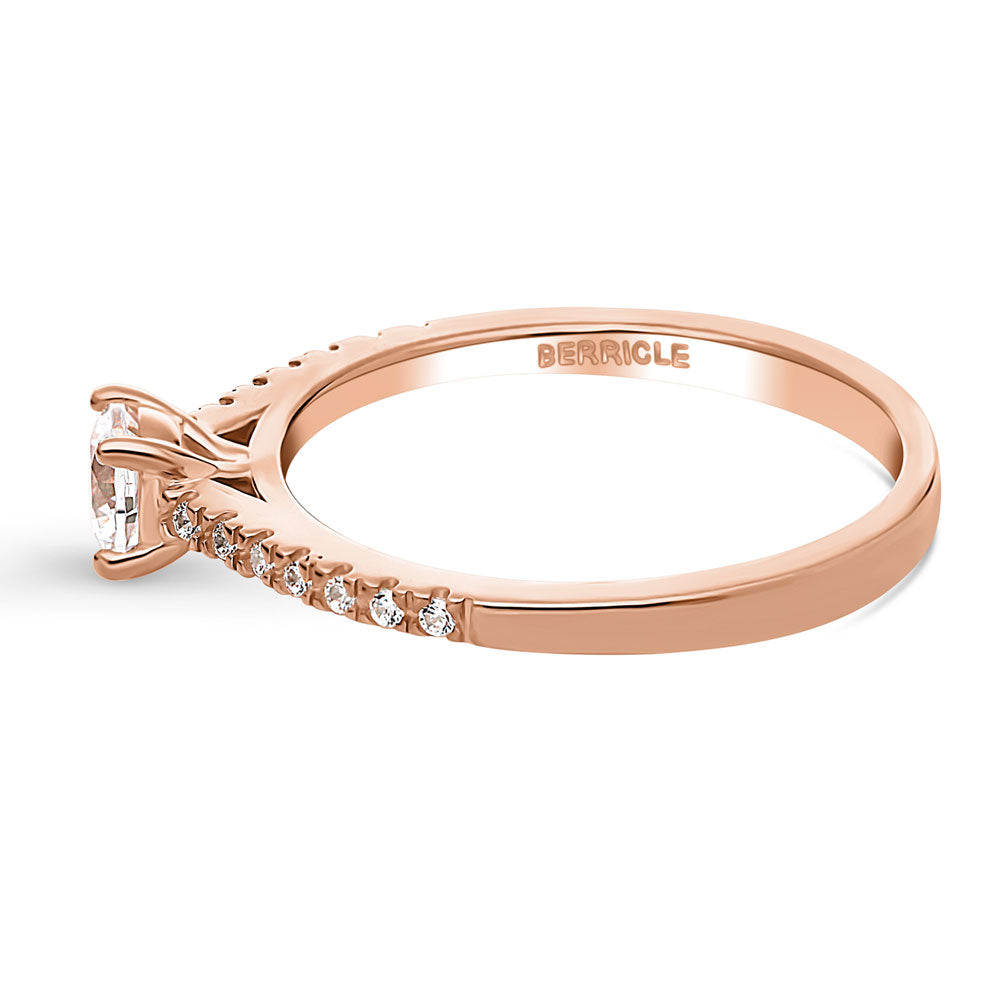 Angle view of Solitaire 0.35ct Round CZ Ring in Rose Gold Plated Sterling Silver