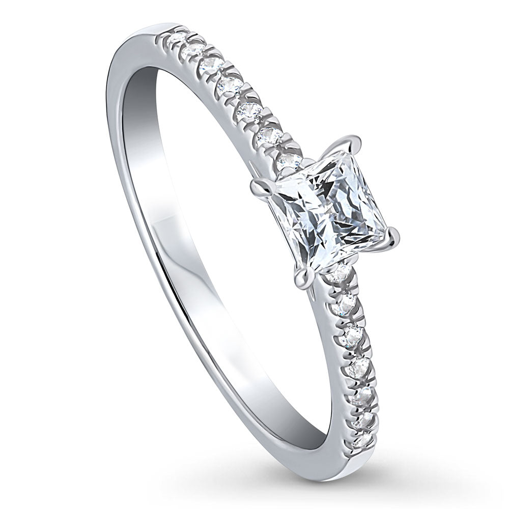 Front view of Solitaire 0.4ct Princess CZ Ring in Sterling Silver