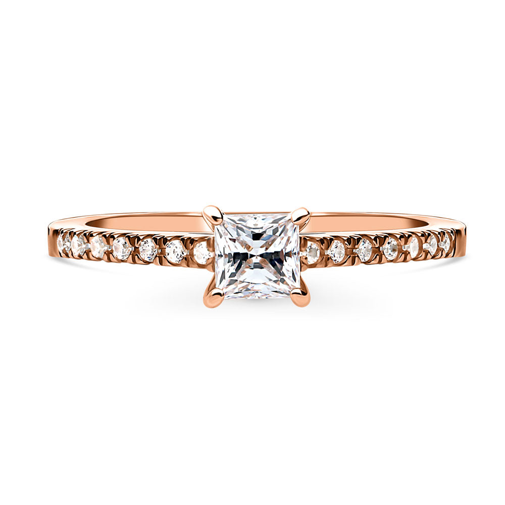 Solitaire Princess CZ Ring in Rose Gold Plated Sterling Silver
