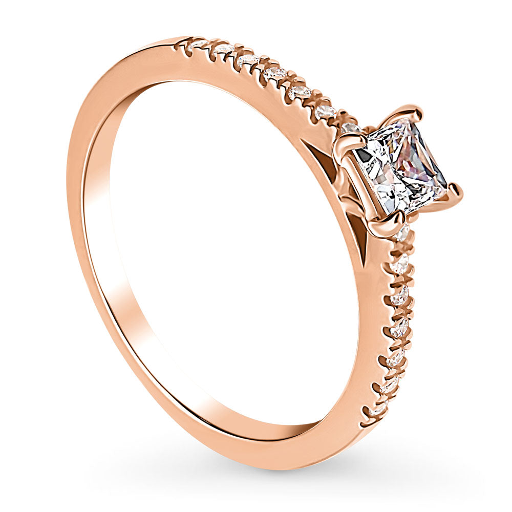 Front view of Solitaire 0.4ct Princess CZ Ring in Rose Gold Plated Sterling Silver