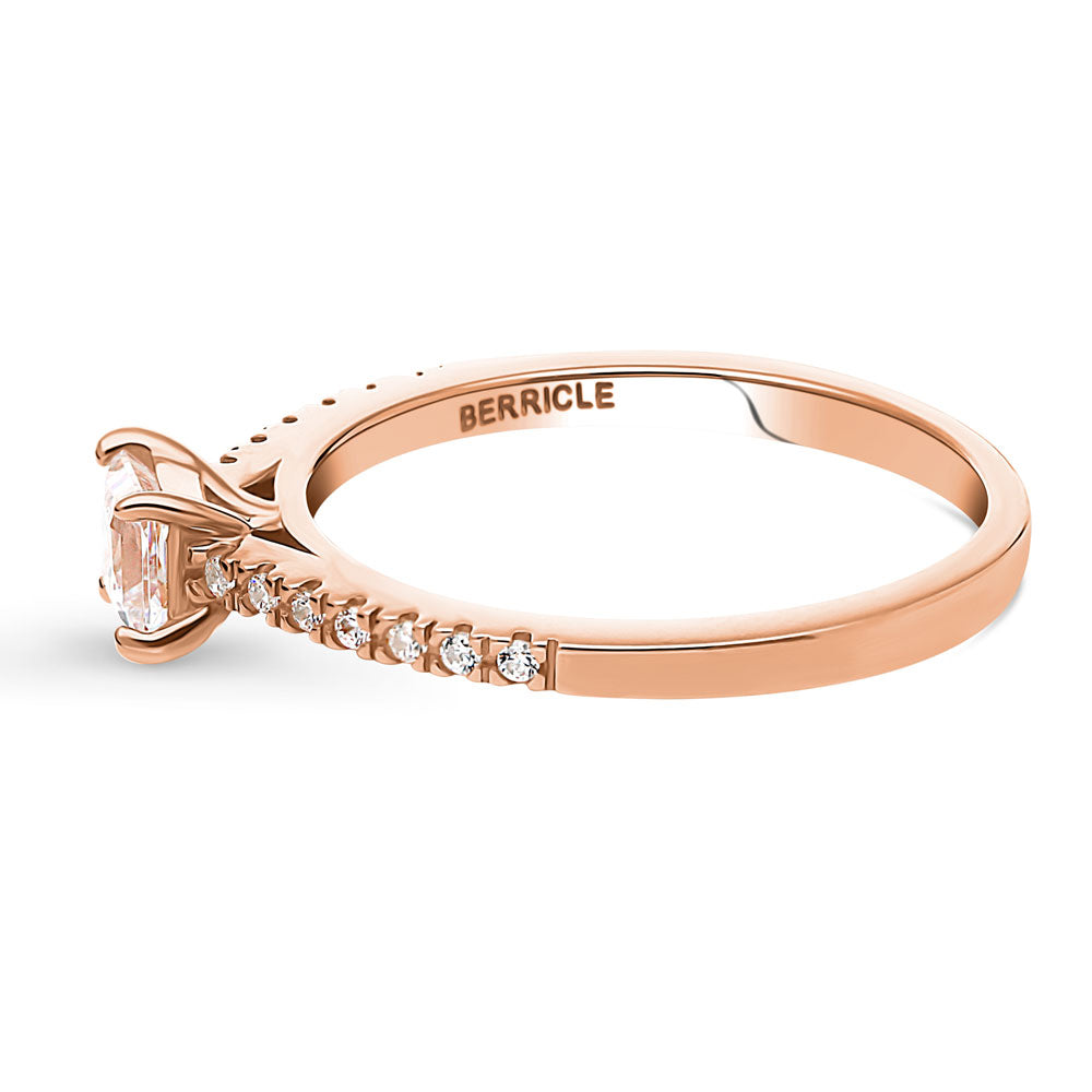 Angle view of Solitaire 0.4ct Princess CZ Ring in Rose Gold Plated Sterling Silver