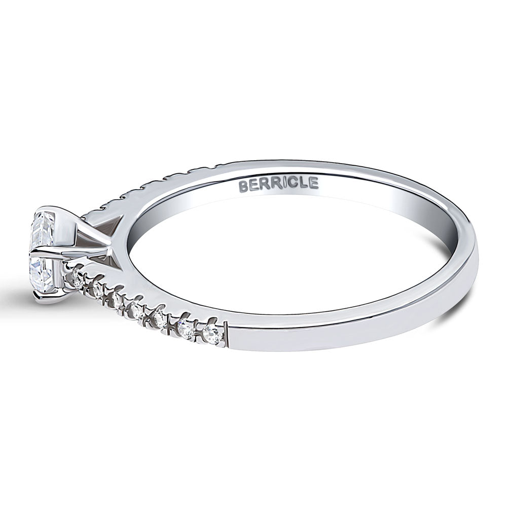 Angle view of Solitaire East-West 0.3ct Emerald Cut CZ Ring in Sterling Silver