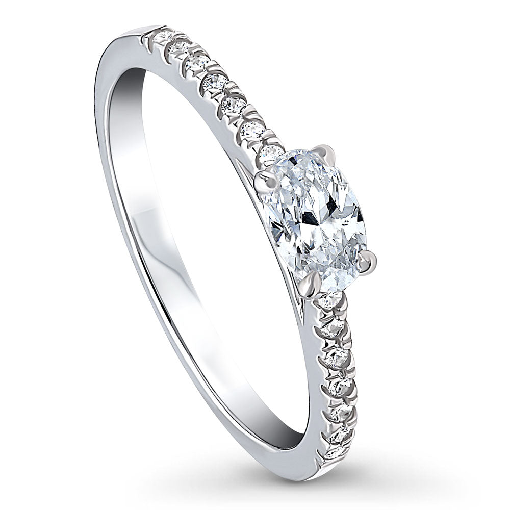 Front view of Solitaire 0.4ct Oval CZ Ring in Sterling Silver