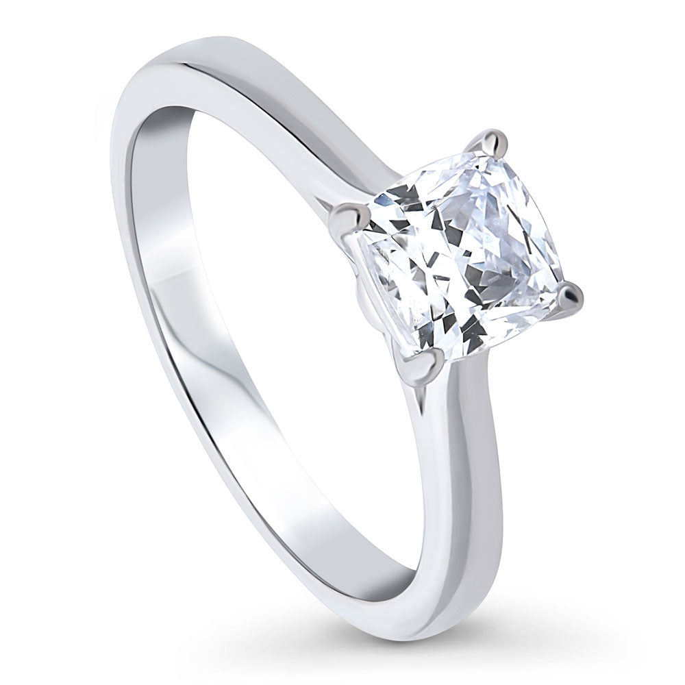 Front view of Solitaire 1.25ct Cushion CZ Ring in Sterling Silver, 4 of 8