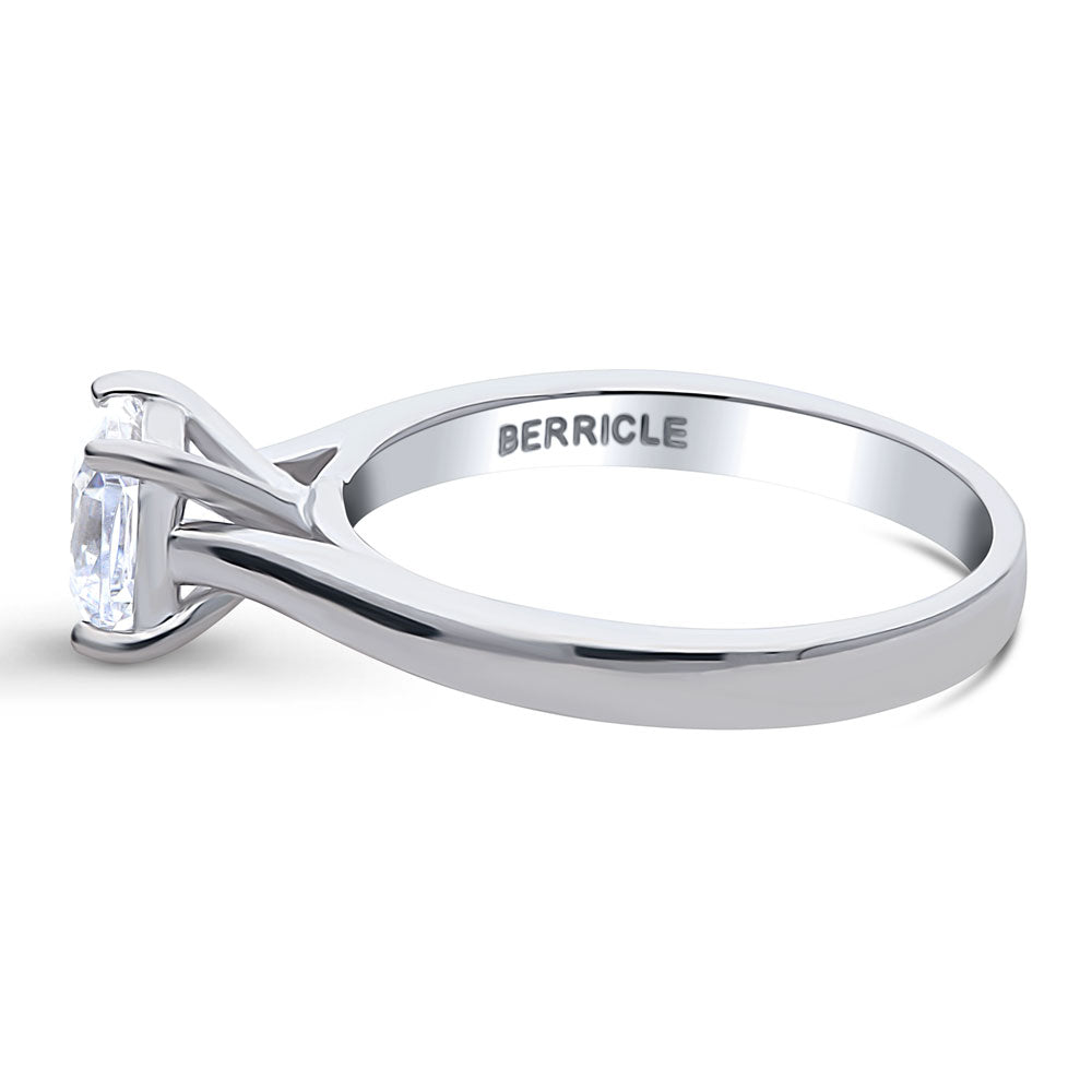 Angle view of Solitaire 1.25ct Cushion CZ Ring in Sterling Silver