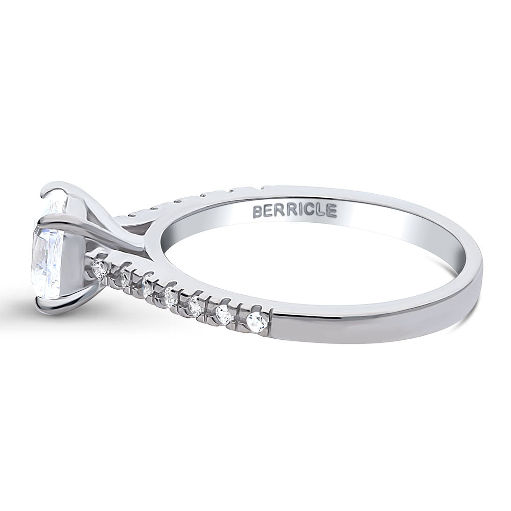 Angle view of Solitaire 1.25ct Cushion CZ Ring in Sterling Silver