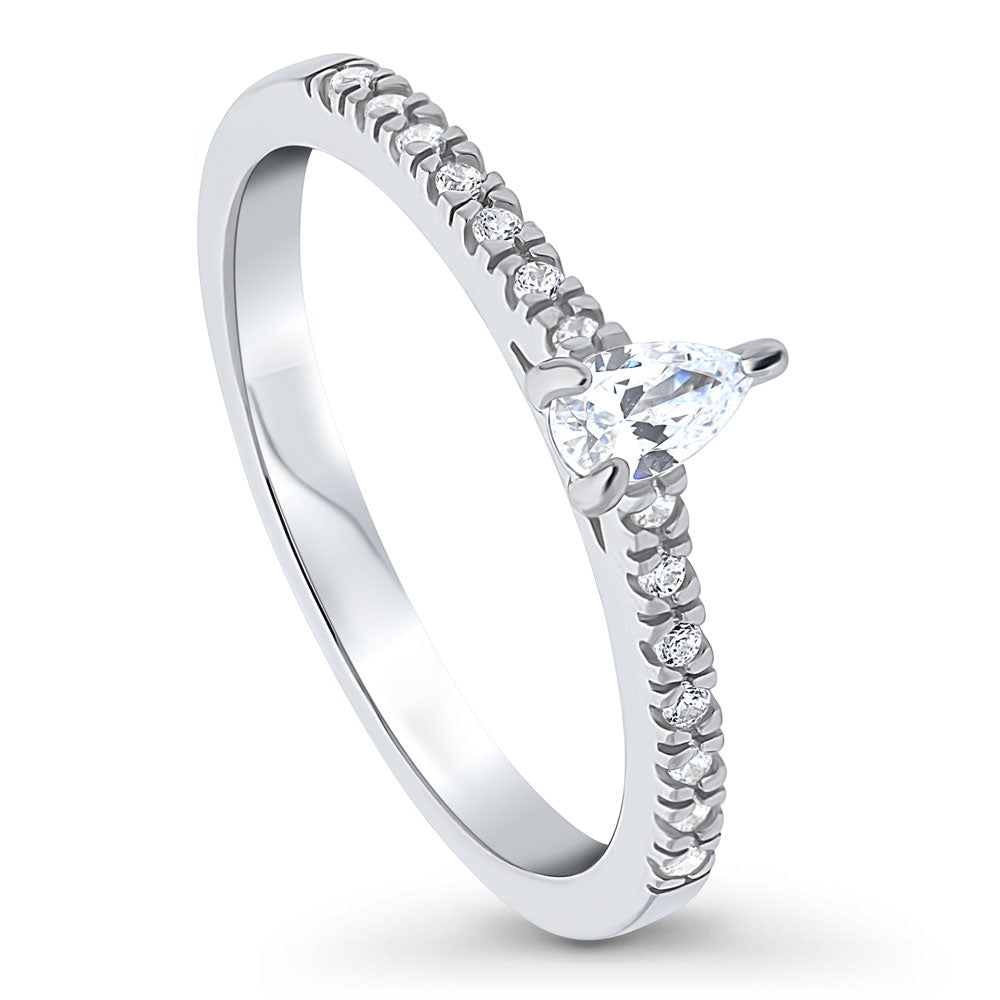 Front view of Solitaire 0.3ct Pear CZ Ring in Sterling Silver