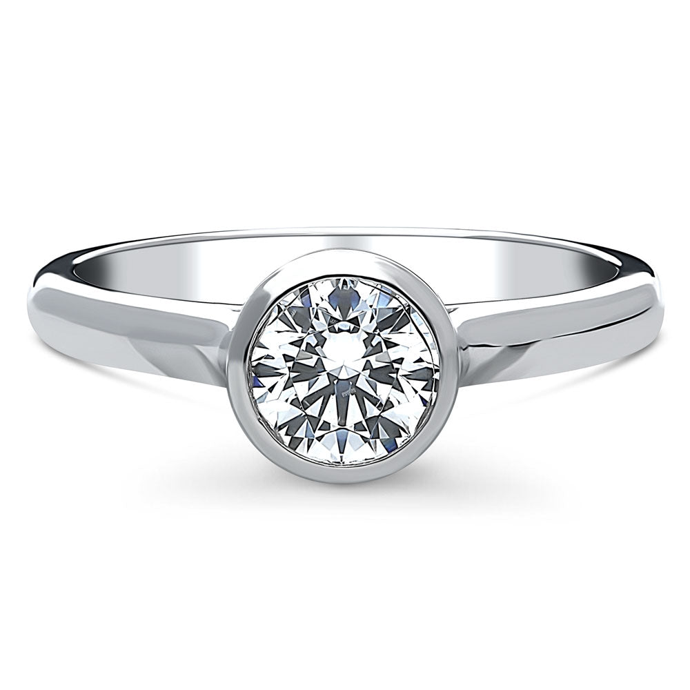 Solitaire 0.8ct Bezel Set Round CZ Ring in Sterling Silver