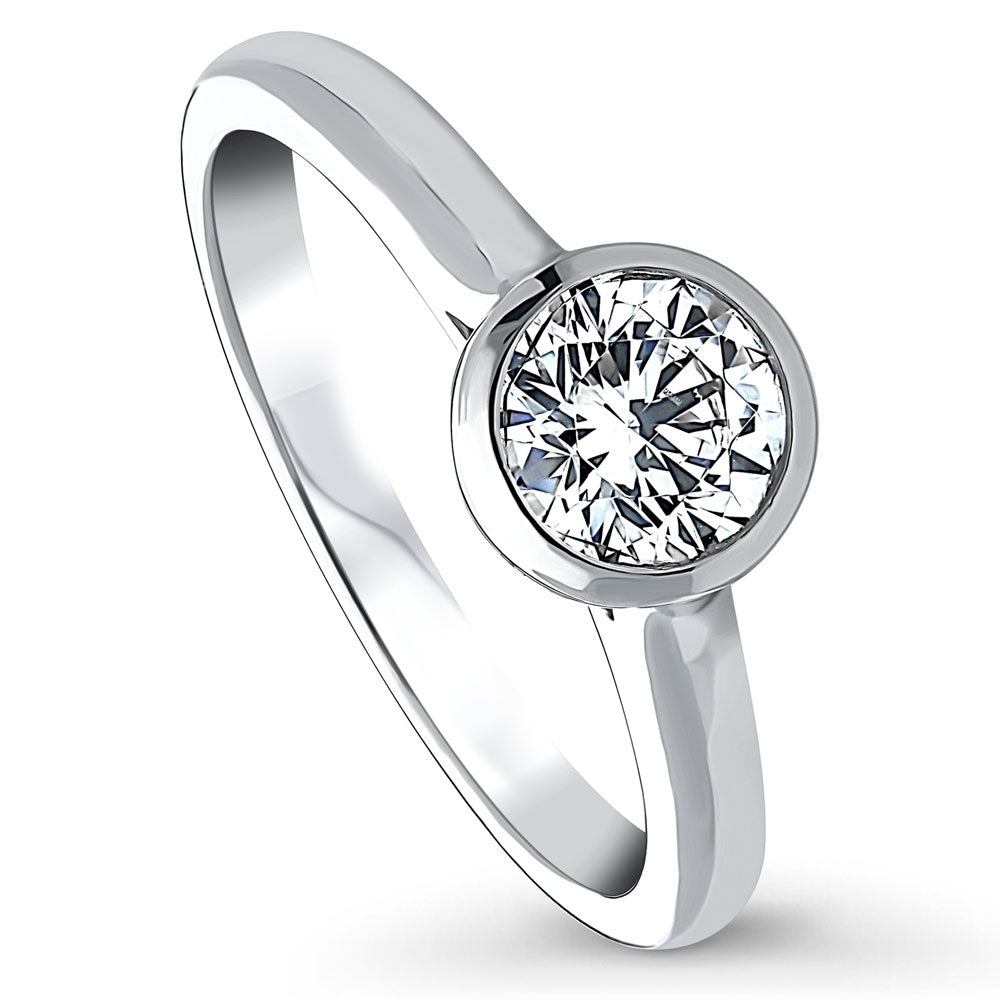 Solitaire 0.8ct Bezel Set Round CZ Ring in Sterling Silver
